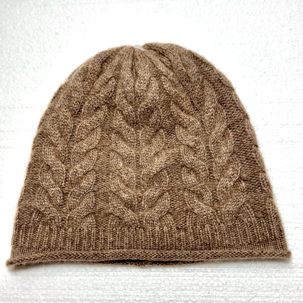 100% Cashmere Cozy Brown Knit Beanie Tahari
 Hat Cap Winter Warm Outdoor Solid